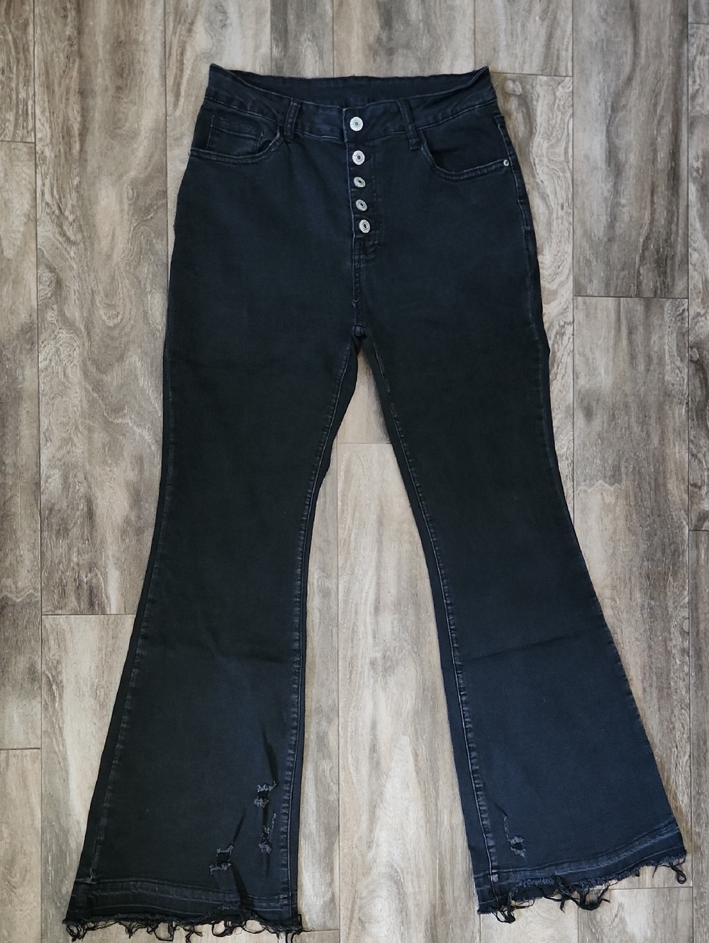 Source Unknown Black High-Rise Flare Jeans with Button Fly